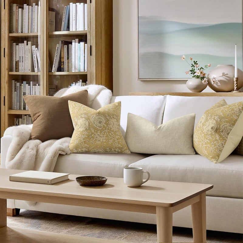 DKwizme Vintage Floral Print Throw Pillow Covers 18x18 Set of 2 Neutral Modern Farmhouse Pillowcases Accent Decorative Cushion Covers Boho Home Decor for Couch Sofa Chair Bed Living Room, Yellow - Image 5
