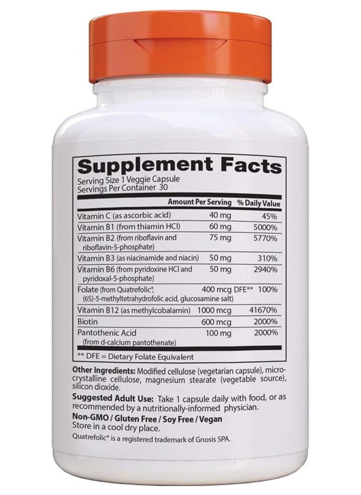 Doctor's BEST Fully Active B Complex With Quatrefolic 30 Veggie Caps  - Image 2