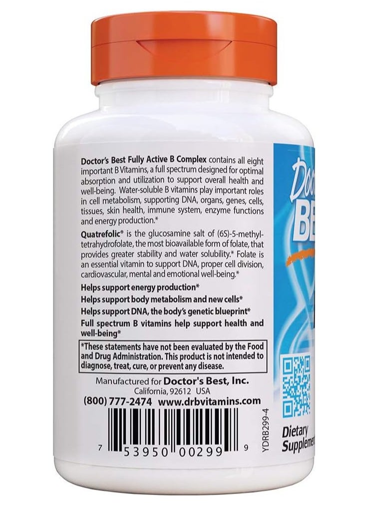 Doctor's BEST Fully Active B Complex With Quatrefolic 30 Veggie Caps  - Image 3