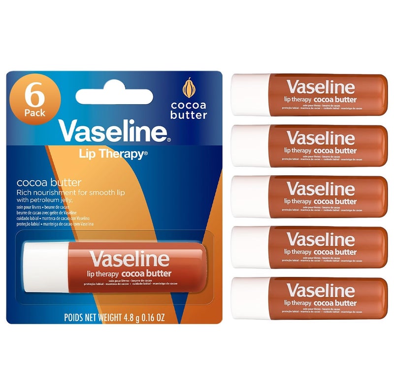 Vaseline Lip Therapy Cocoa Butter Lip Balm, 6 Pack, 0.16 Oz Ea - Image 1