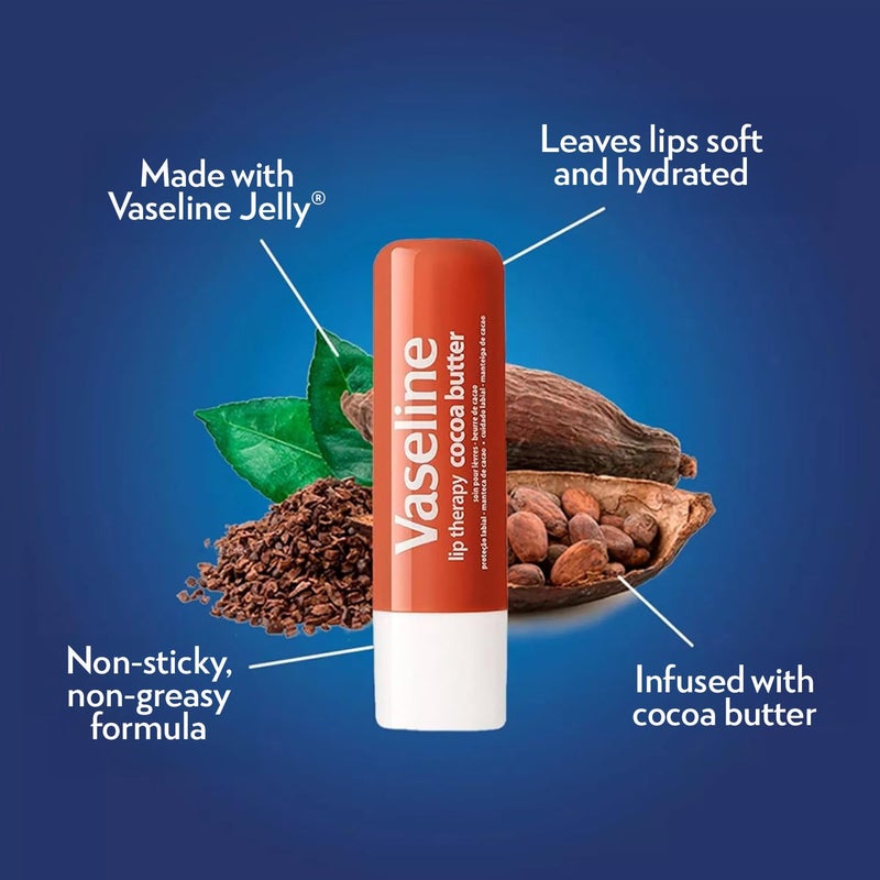 Vaseline Lip Therapy Cocoa Butter Lip Balm, 6 Pack, 0.16 Oz Ea - Image 4