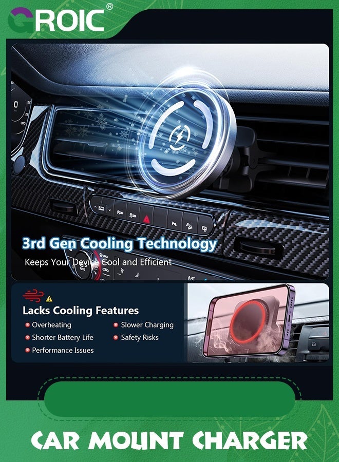 GROIC MagSafe Car Mount Charger 15W Fast Charging Wireless Charger, Air Vent/Dashboard Magnetic Phone Holder for iPhone 15 Pro Plus Max 14 13 12  - Image 5