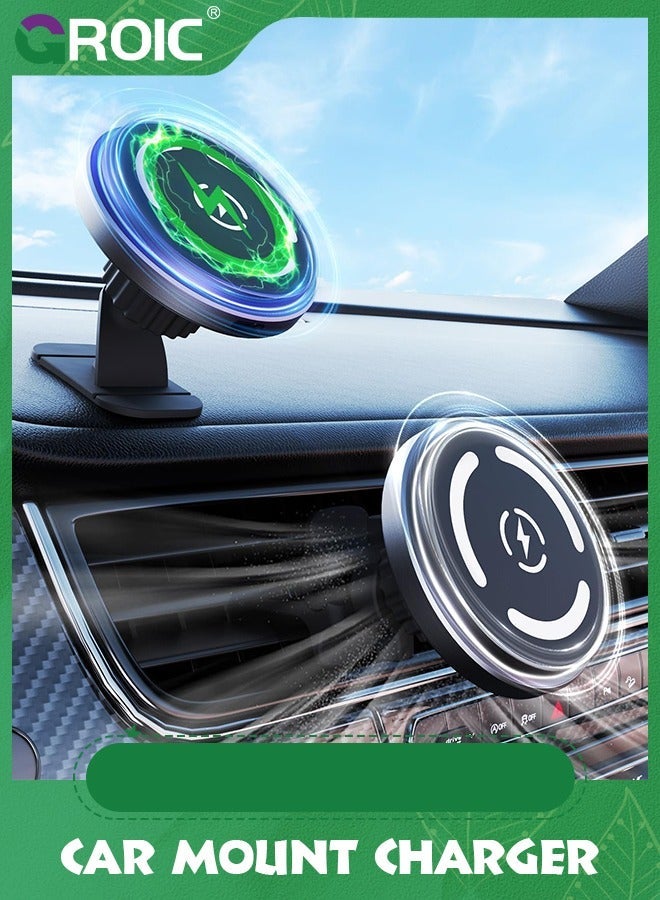 GROIC MagSafe Car Mount Charger 15W Fast Charging Wireless Charger, Air Vent/Dashboard Magnetic Phone Holder for iPhone 15 Pro Plus Max 14 13 12  - Image 1