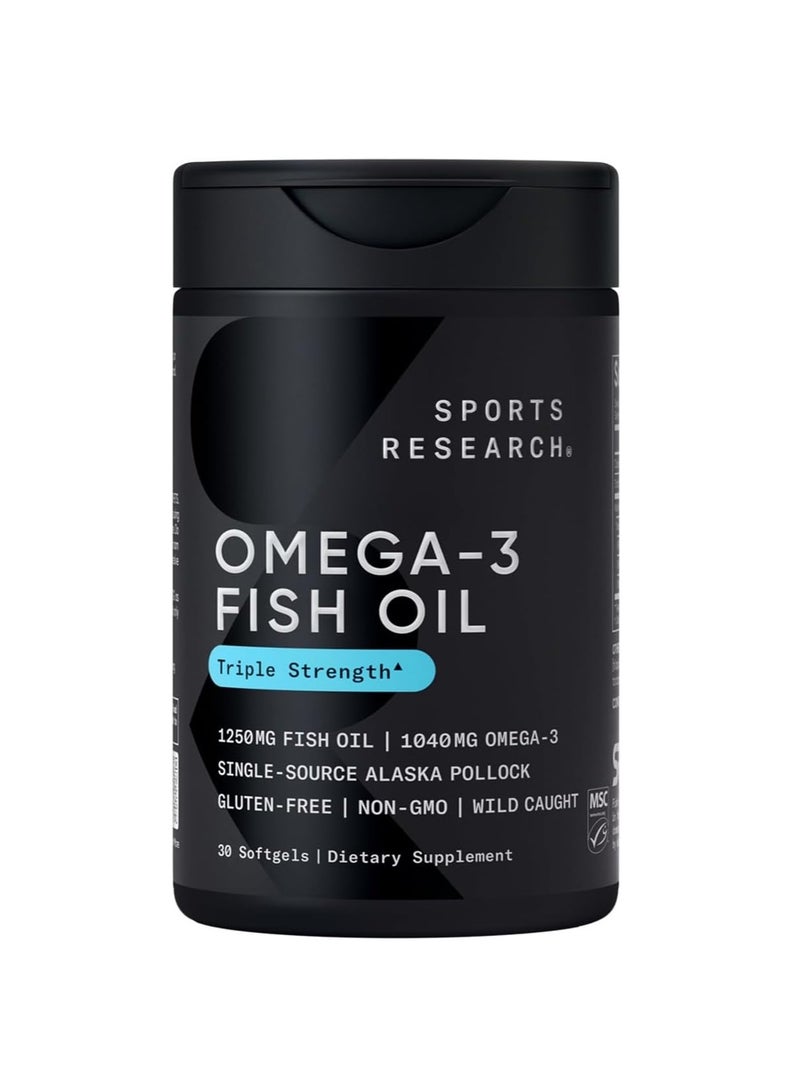 SPORTS RESEARCH SR Omega-3 Fish Oil Triple Strength 1250mg 30 Softgels - Image 1