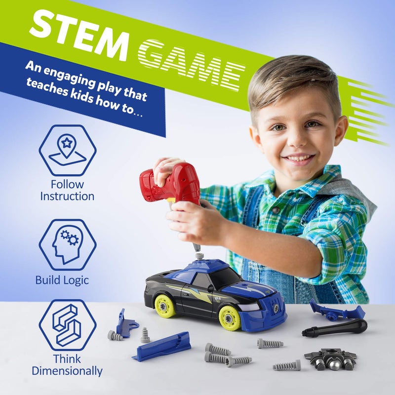 Coogam Take Apart Racing Car with Electric Screwdriver Tool, Fine Motor Skill Toy Car Construction Set STEM Building Learning Game with Light and Sound Gifts for Year Old Boys and Girls - Image 5