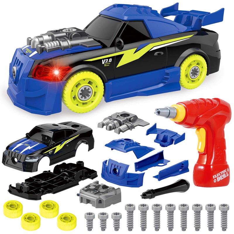 Coogam Take Apart Racing Car with Electric Screwdriver Tool, Fine Motor Skill Toy Car Construction Set STEM Building Learning Game with Light and Sound Gifts for Year Old Boys and Girls - Image 1