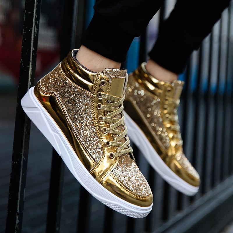 European and American nightclub boots bright-faced personalized Martin boots men's casual high-top leather shoes retro gold boots 5892 - Image 2