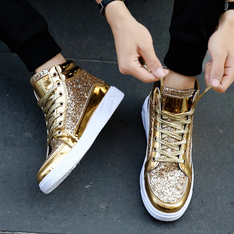 European and American nightclub boots bright-faced personalized Martin boots men's casual high-top leather shoes retro gold boots 5892 - Image 5