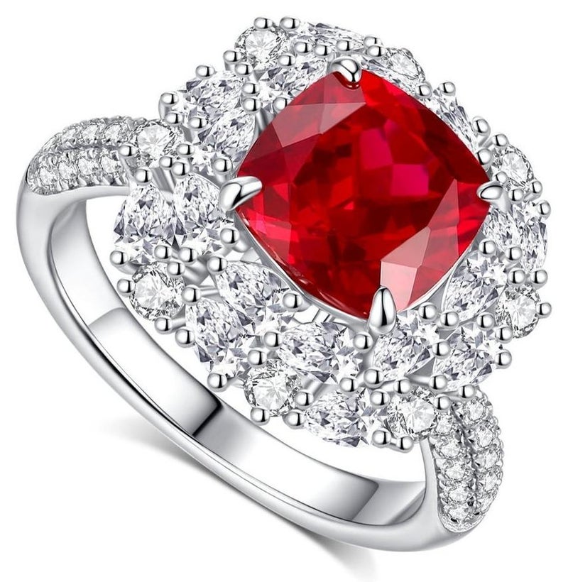 غَيْرُ مَألُوف خاتم من الياقوت الأحمر المزروع في المختبر بشكل مربع ووزن 3 قيراط - Image 1