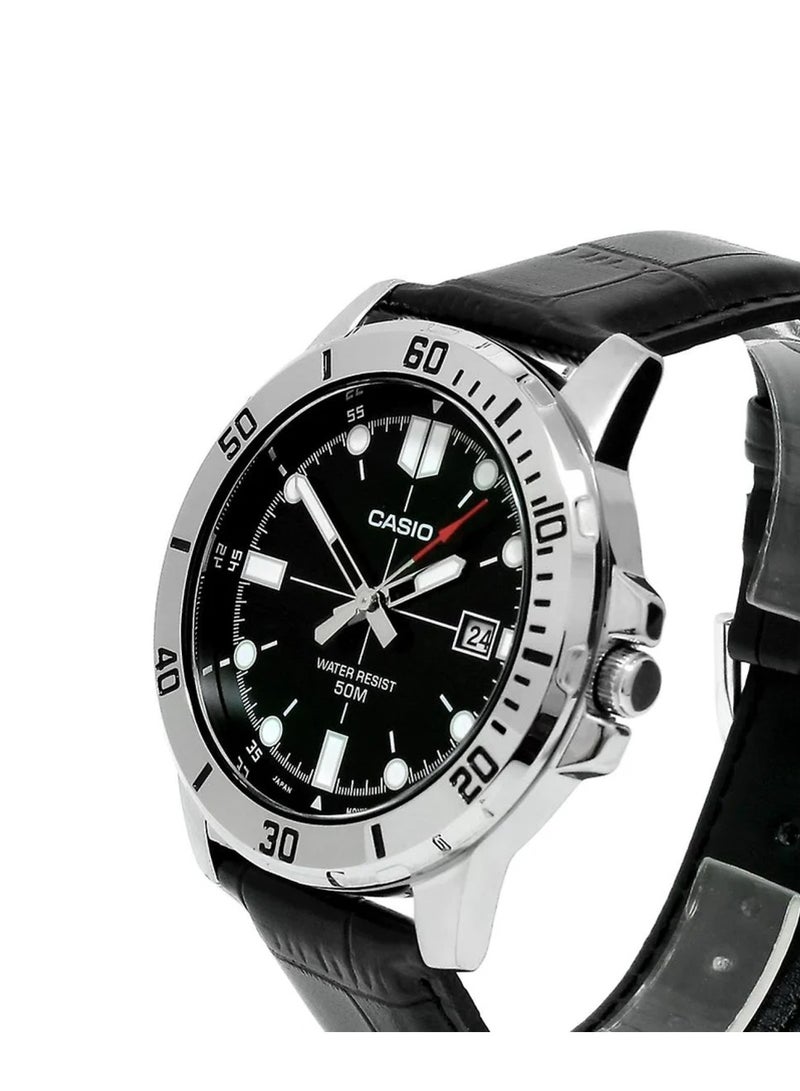 CASIO Men's Water Resistant Leather Analog Watch MTP-VD01L-1EVUDF - 45 mm - Black - Image 4