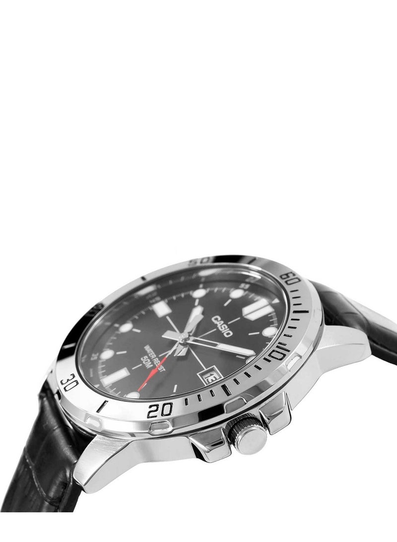 CASIO Men's Water Resistant Leather Analog Watch MTP-VD01L-1EVUDF - 45 mm - Black - Image 3