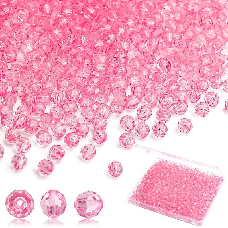 BONNY BOXX 500pcs 8mm Acrylic Faceted Round Crystal Beads Transparent Pink Loose Spacer Craft Beads for DIY Bracelet Necklace Earring Keychain Jewelry Making Bags Decoration