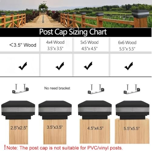Sumaote Solar Post Cap Light, 52 LEDs 160 Lumen Outdoor Solar Post Light Fits 4x4 5x5 6x6 Wooden Posts IP65 Deck Fence Lights Platform Garden Patio 6000K White Lighting, Black Shell, 4 Pack - Image 5