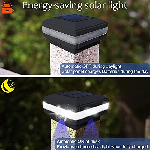Sumaote Solar Post Cap Light, 52 LEDs 160 Lumen Outdoor Solar Post Light Fits 4x4 5x5 6x6 Wooden Posts IP65 Deck Fence Lights Platform Garden Patio 6000K White Lighting, Black Shell, 4 Pack - Image 2