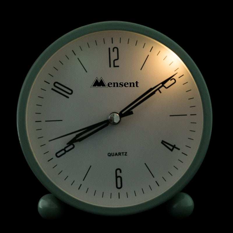 Mensent Kadio Alarm ClockMensent 4 inch Round Silent Analog Alarm Clock Non Tickingwith Night Light Battery Powered Super Silent Alarm Clock Simple Design BesideDesk Alarm Clock Green - Image 4