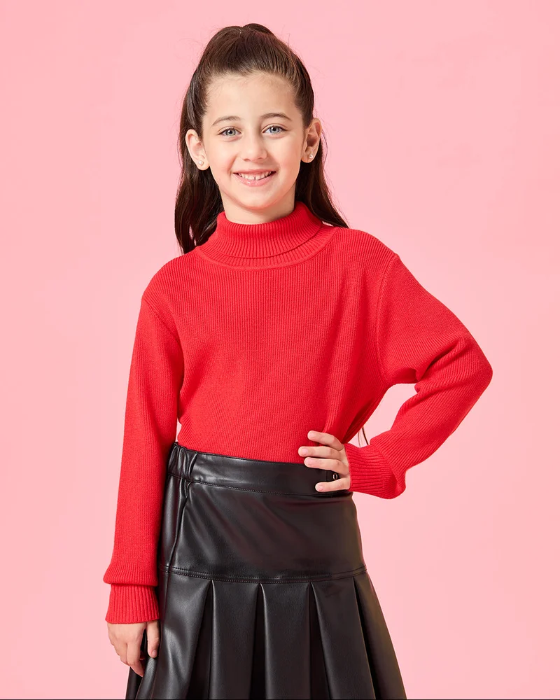 REDTAG Girls Red Knitted Sweater