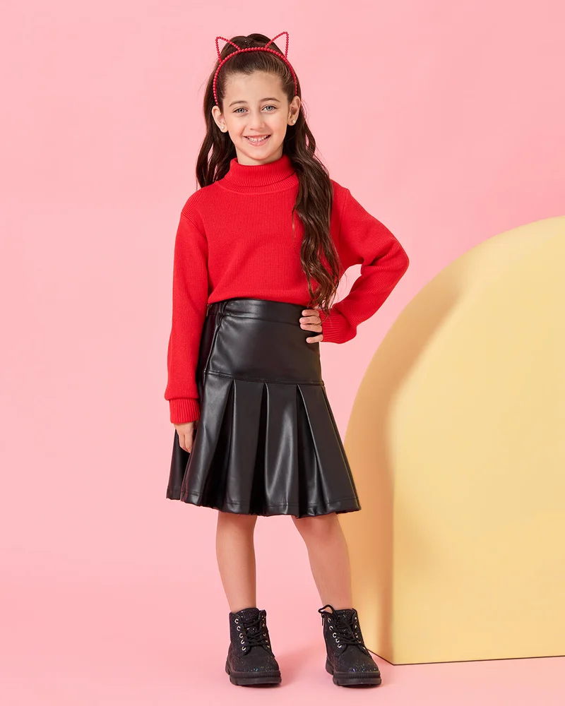REDTAG Girls Red Knitted Sweater