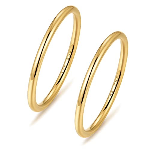 NOKMIT 2PCS 1.5mm 14K Gold Plated Rings for Women Thin Gold Ring Dainty Cute Stacking Stackable Thumb Pinky Band Non Tarnish Comfort Fit Size 5 to 10 (6) - Image 1