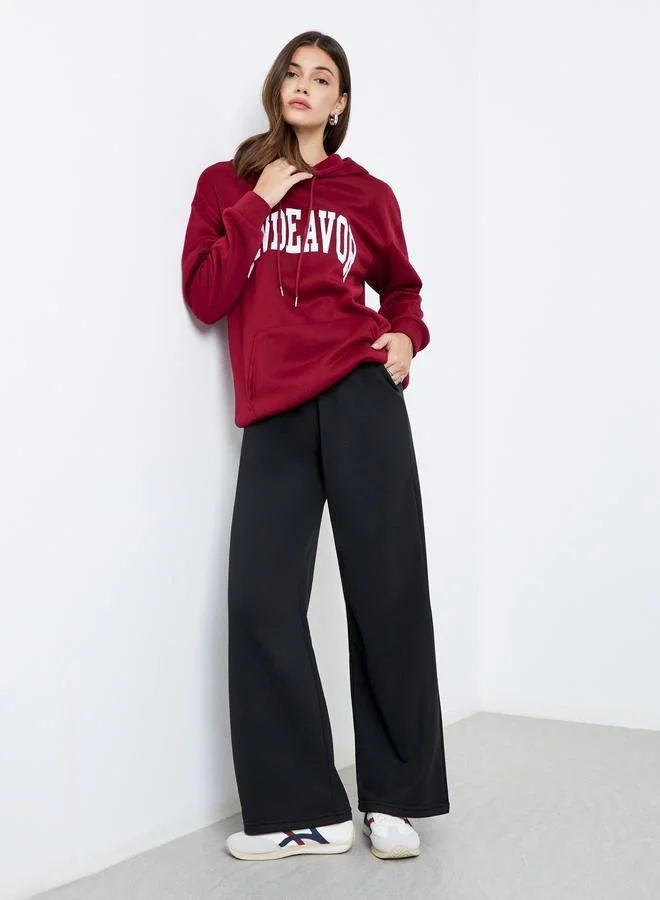 Take Two Take Two Burgundy Slogan Print Oversized Hoodie