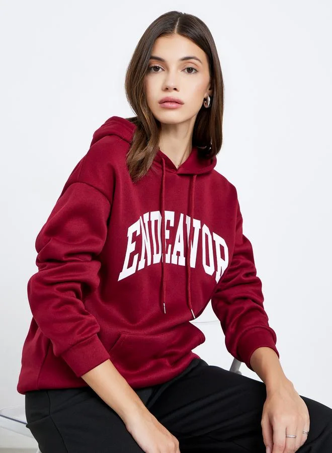Take Two Take Two Burgundy Slogan Print Oversized Hoodie