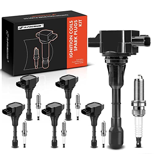 A-Premium Set of 6 Ignition Coil Pack and Iridium Spark Plugs Compatible with Infiniti G25 JX35 M35 Q50 Q70 QX60 & Nissan Altima Maxima Murano Pathfinder Quest - Image 1