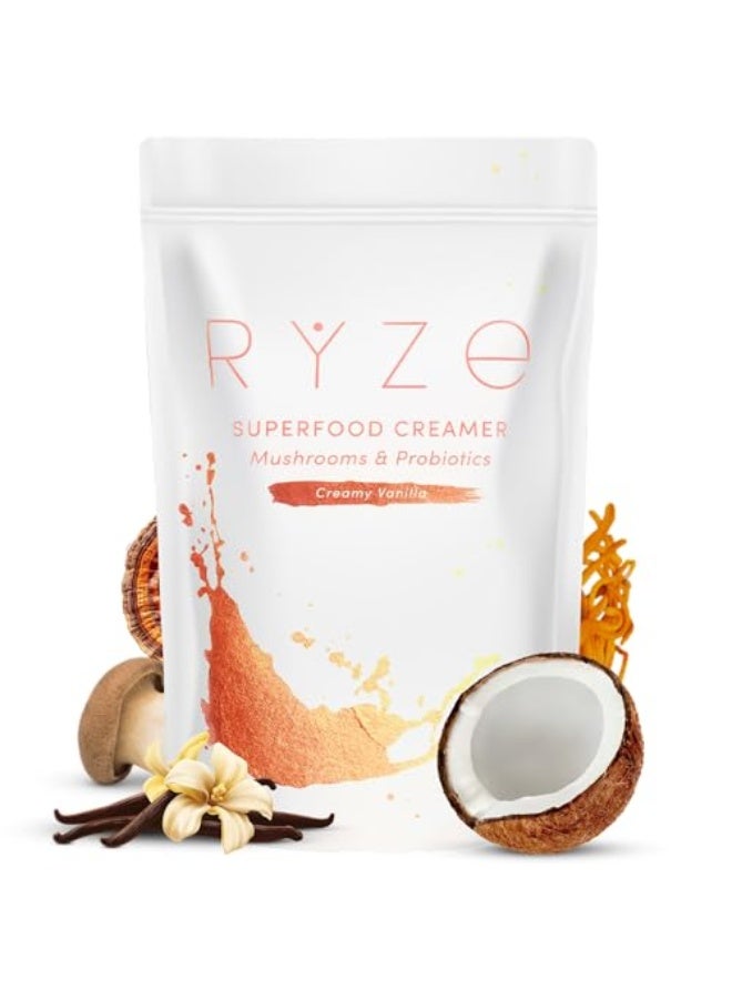 RYZE SUPERFOODS Probiotic Coffee Creamer with 6 Organic Adaptogenic Mushrooms & Probiotics for Energy, Focus, Digestion with USA Grown Turkey Tail, Shiitake, Lions Mane, Reishi, Gluten Free - Image 1