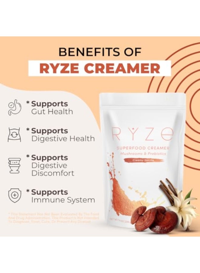 RYZE SUPERFOODS Probiotic Coffee Creamer with 6 Organic Adaptogenic Mushrooms & Probiotics for Energy, Focus, Digestion with USA Grown Turkey Tail, Shiitake, Lions Mane, Reishi, Gluten Free - Image 2