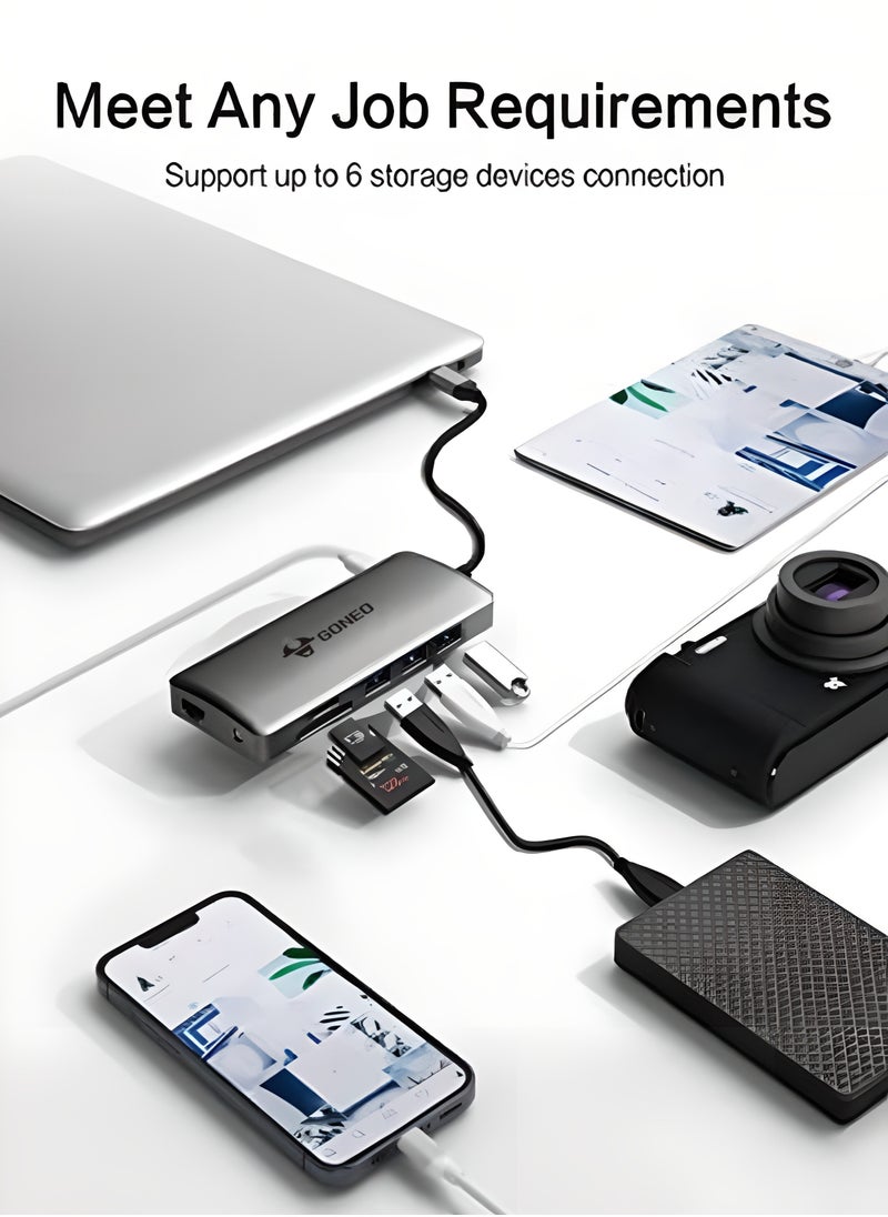 GONEO 11 في 1 محطة إرساء USB C من النوع C محول متعدد المنافذ مع منفذي HDMI منفذ شاحن PD 100 وات 5 جيجابت في الثانية USB C 1000 ميجابت في الثانية منفذ إيثرنت USB C Dongle لأجهزة Dell XPS MacBook Hp Lenovo Samsung Galaxy