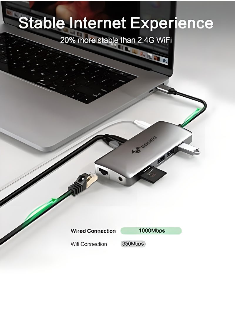 GONEO 11 في 1 محطة إرساء USB C من النوع C محول متعدد المنافذ مع منفذي HDMI منفذ شاحن PD 100 وات 5 جيجابت في الثانية USB C 1000 ميجابت في الثانية منفذ إيثرنت USB C Dongle لأجهزة Dell XPS MacBook Hp Lenovo Samsung Galaxy