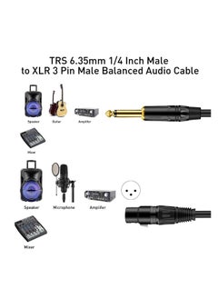 Generic 6FT XLR to 1/4 Inch TS 6.35mm Mic Cable - Unbalanced Male to Female Audio Cord for Microphone, Guitar, Mixer, AMP - Perfect for Musicians and Audio Enthusiasts  - Image 2