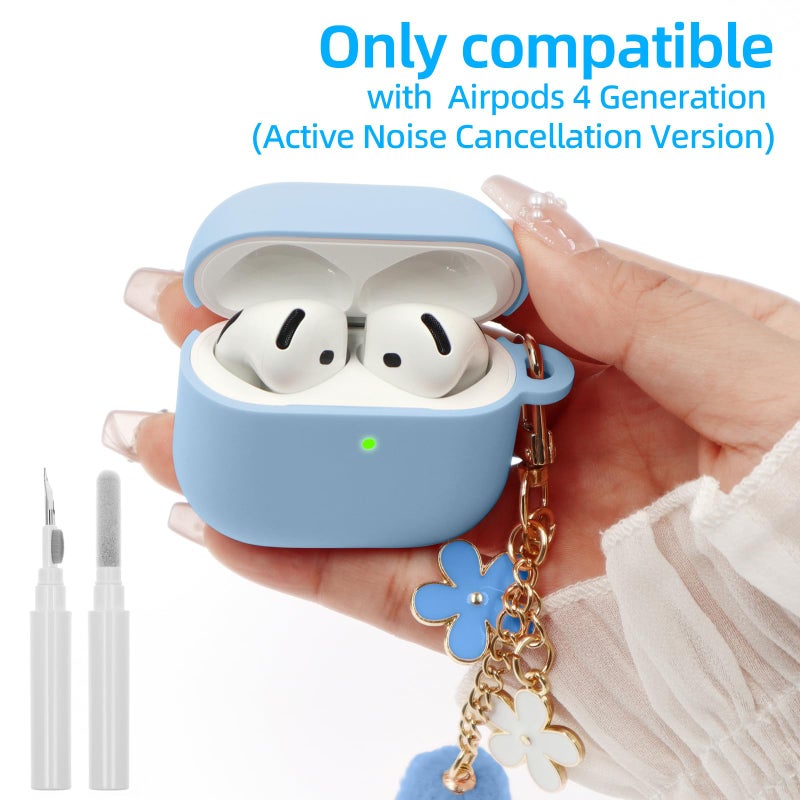 CASEFUN Compatible with AirPods 4 Case, Premium Soft Silicone Protective Case Cover for Apple AirPods 4th Generation with Cleaner Kit Keychain Accessories for Women Girls - Image 2