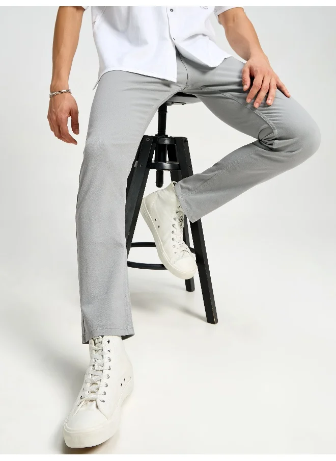 بيونغ BEYOUNG Casual Regular-fit Elephant Grey Chino Pants for Men