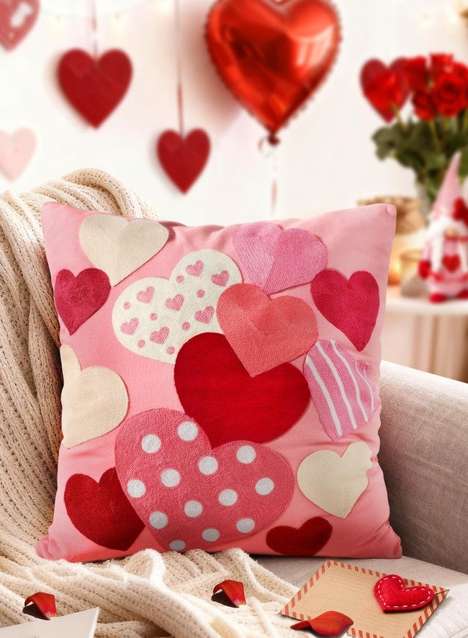 Kokaaee Valentines Pillow Cover 18x18 Inch - Embroidered Valentines Day Colorful Hearts Design Throw Pillow Cover Decorations Soft Cushion Case Home Decor for Couch, Sofa, or Bed(1 Pack) - Image 5
