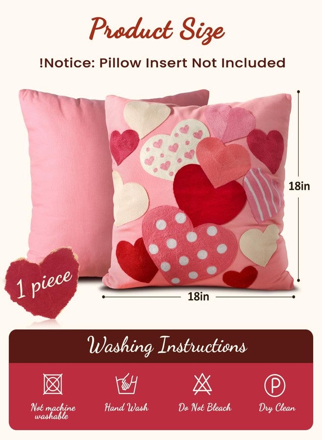 Kokaaee Valentines Pillow Cover 18x18 Inch - Embroidered Valentines Day Colorful Hearts Design Throw Pillow Cover Decorations Soft Cushion Case Home Decor for Couch, Sofa, or Bed(1 Pack) - Image 4