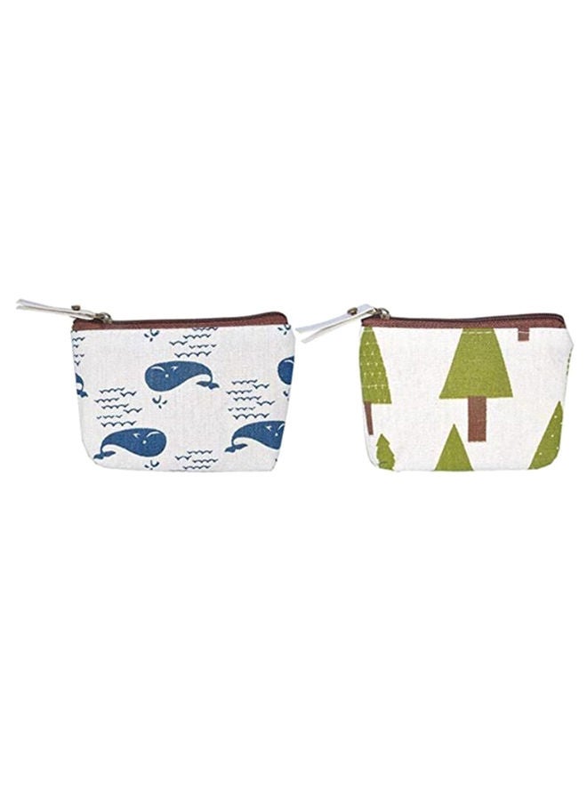 NIBEMINENT 4-Piece Printed Mini Coin Purse Set White/Blue/Green  - Image 2