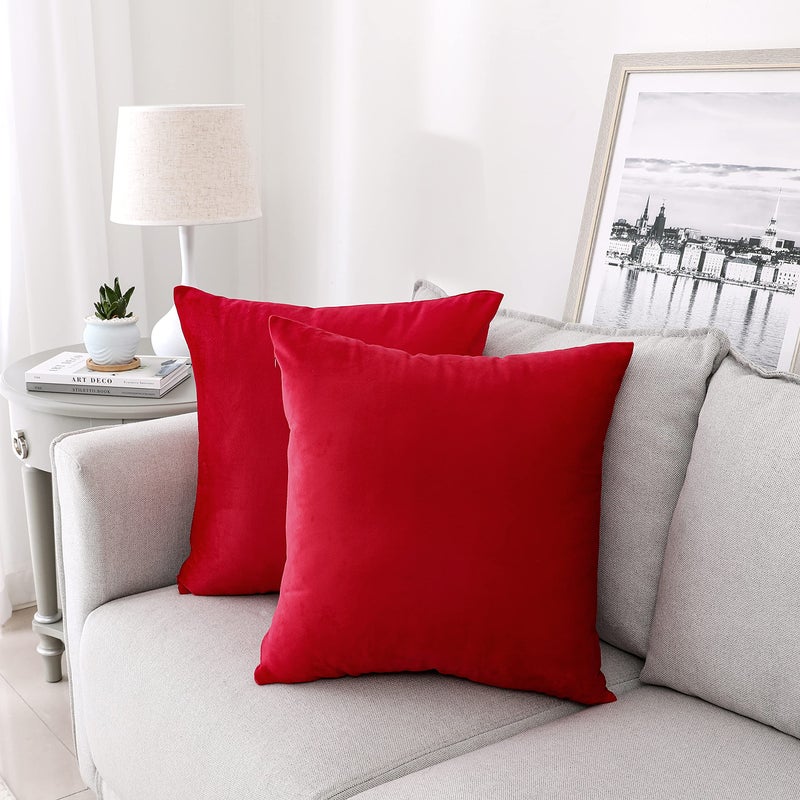 NiNi ALL Decorative Throw Pillow Covers Velvet Soft for Couch Sofa Bedroom Living Room Outdoor Pack of 2 20x20 Inch Red - Image 1