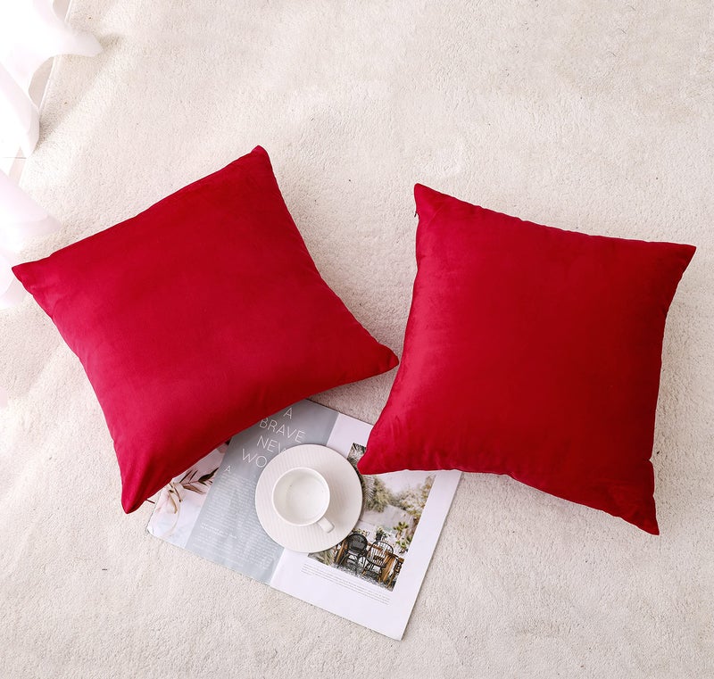 NiNi ALL Decorative Throw Pillow Covers Velvet Soft for Couch Sofa Bedroom Living Room Outdoor Pack of 2 20x20 Inch Red - Image 2