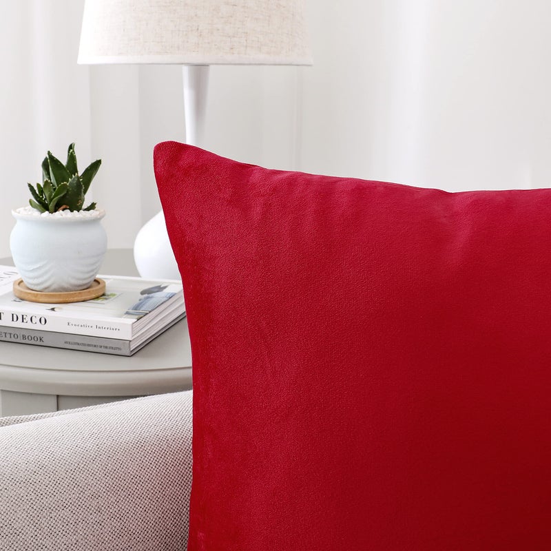 NiNi ALL Decorative Throw Pillow Covers Velvet Soft for Couch Sofa Bedroom Living Room Outdoor Pack of 2 20x20 Inch Red - Image 3
