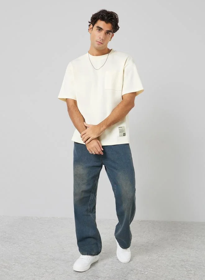 Styli Men Oversized Compact Stretch Heavy Jersey T-Shirt with Badge