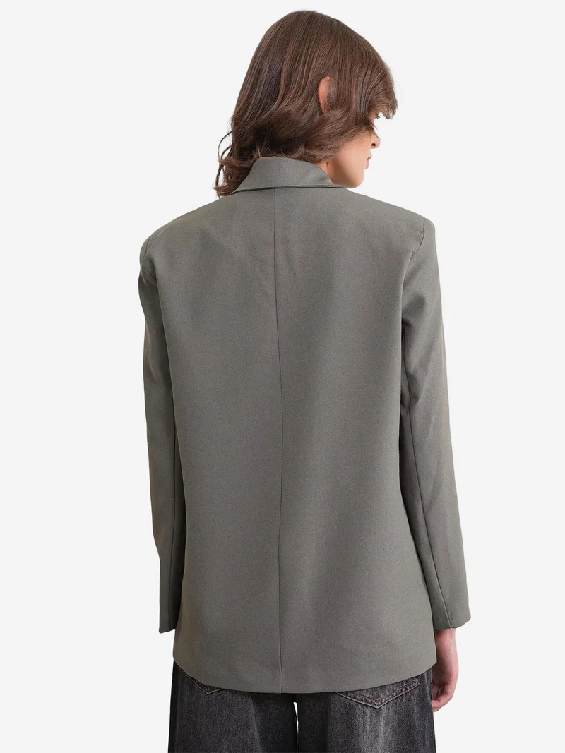 Mixray Khaki Green Mixray Long Sleeve Buttoned Blazer for Women | Best Price UAE