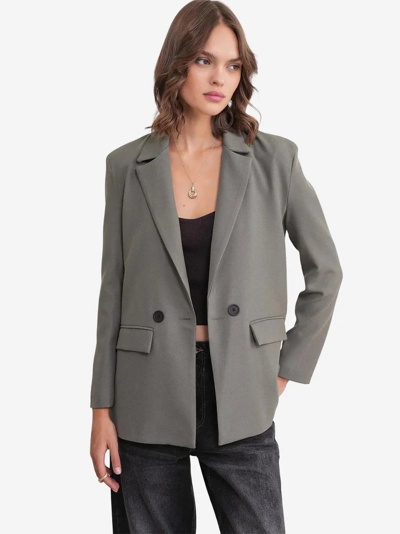 Mixray Khaki Green Mixray Long Sleeve Buttoned Blazer for Women | Best Price UAE