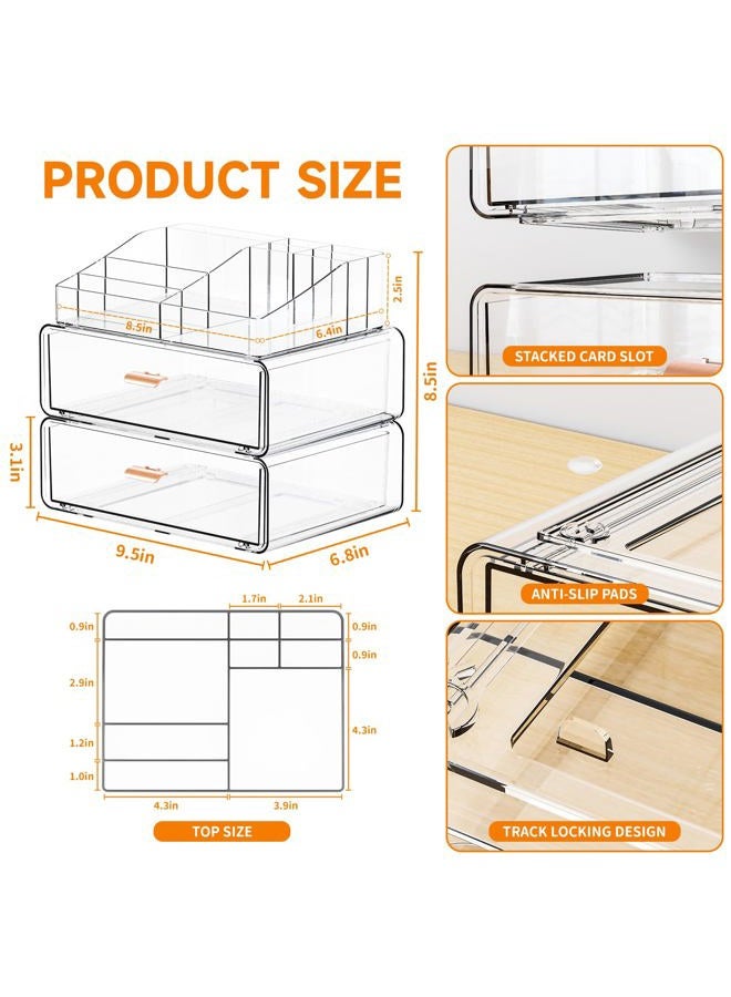 Yieach Clear Acrylic Makeup Organizer Countertop With Drawer,3 Tier Large Cosmetic Storage Box for Dresser,Plastic Bathroom Cosmetic Storage Holder for Lipstick,Makeup Brush,Palette,Skincare Organizer - Image 3