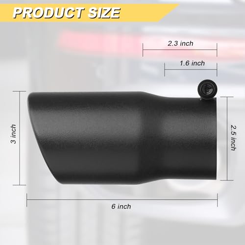 Vurkcy 2.5 inch Inlet Exhaust Tip, 3" Outlet 6" Overall Length Stainless Steel Exhaust Tail Pipe, Bolt-On, Polished Tailpipe, Black (Fit for Tailpipe Outlet is 2.5", must OD not the ID) - Image 3