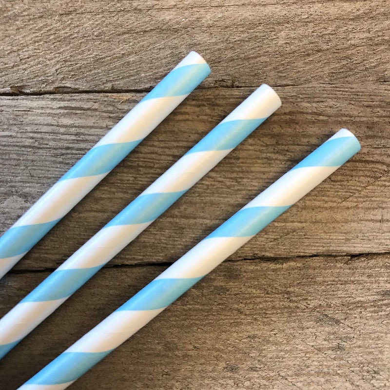 Shuiniba Biodegradable Striped Paper Straws Paper Drinking Straws for Party  Events and Crafts Baby Shower Decorations 7.75 Inches 100 Packs - Light Blue White - Striped - Image 2