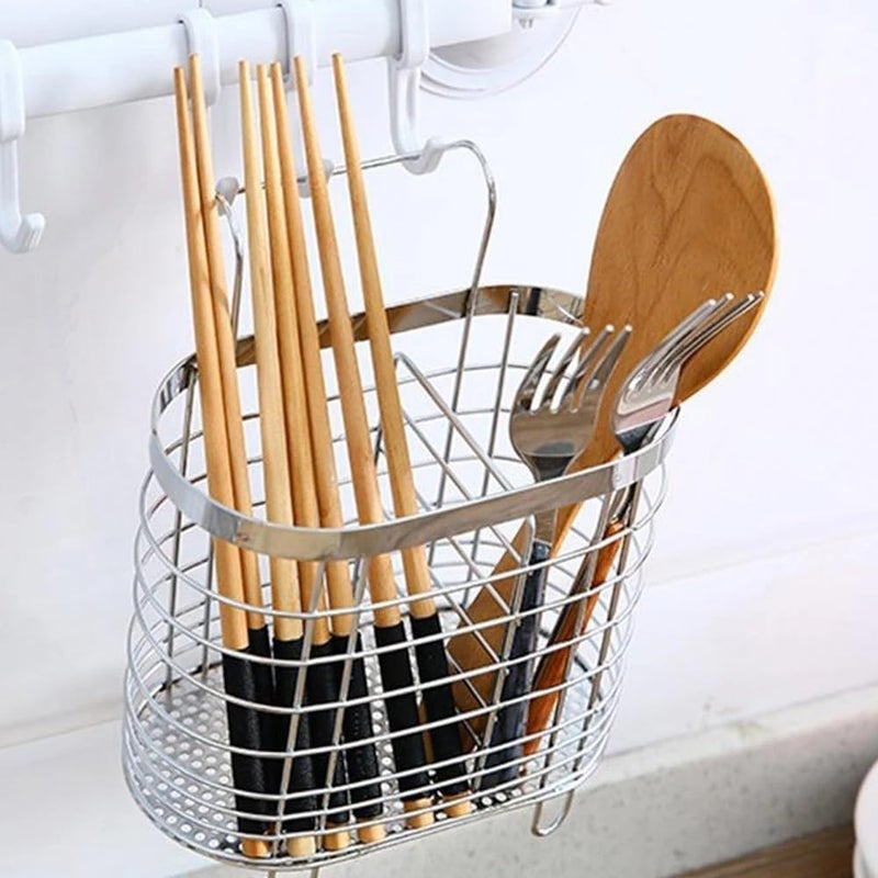 GLigeT Caddy Storage Basket Rack Spoon Fork Chopsticks Household Kitchen Stainless Steel Tool Tableware Draining Holder - Image 2