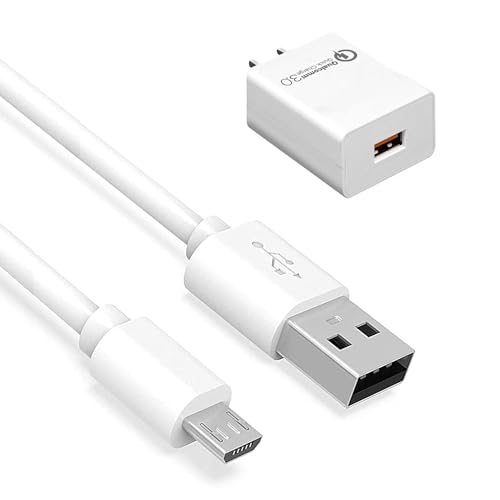 ienza 6Ft Long USB to Micro-USB Cable Cord & AC Block Accessory Designed for Old (2019 and Older) Kindle Paperwhite E-Readers, Oasis and Old Fire HD (White) - Image 1