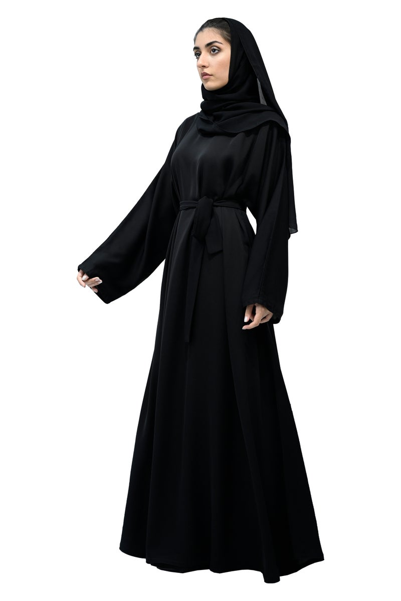 النخبة عباية سوداء أنيقة مع حزام وحجاب متطابق - 716 - Image 2