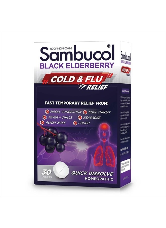 Sambucol Cold and Flu Relief Tablets - Homeopathic Cold Medicine, Cold Remedy for Adults, Black Elderberry for Colds, Zinc Cold Remedy - 30 Count  - Image 1