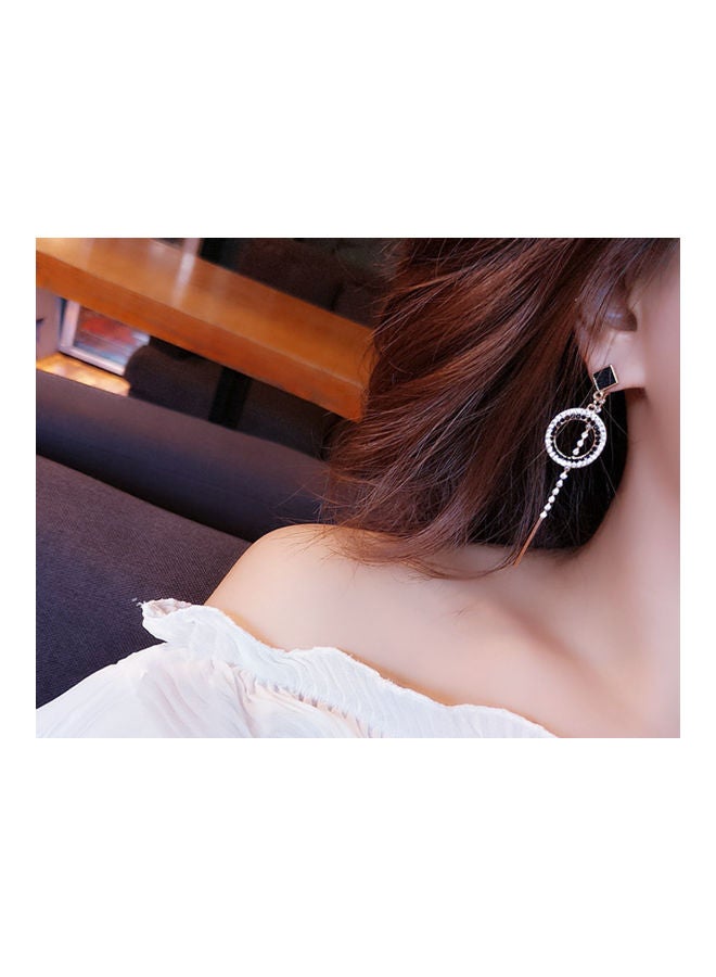 J&J 925 Silver Needle Circle Korean Asymmetric Long Tassel Earrings - Image 3