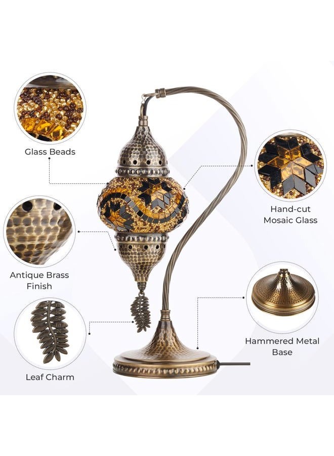 DEMMEX Turkish Moroccan Mosaic Table Lamp – Handcrafted Swan Neck Bedside & Desk Light, Tiffany-Style Mosaic Glass, 39 cm Height, LED Bulb Included - Image 5